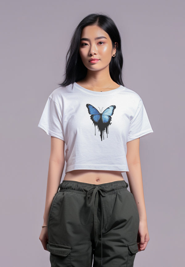 LTG69 kaos kupu kupu wanita crop top RCP "butterfly melt" putih
