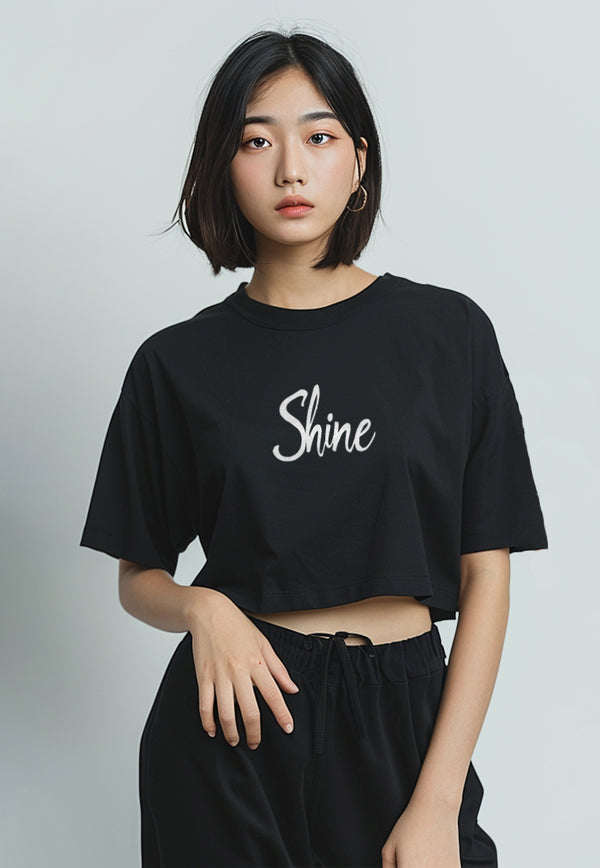 LTG77 kaos crop oversize "shine" hitam