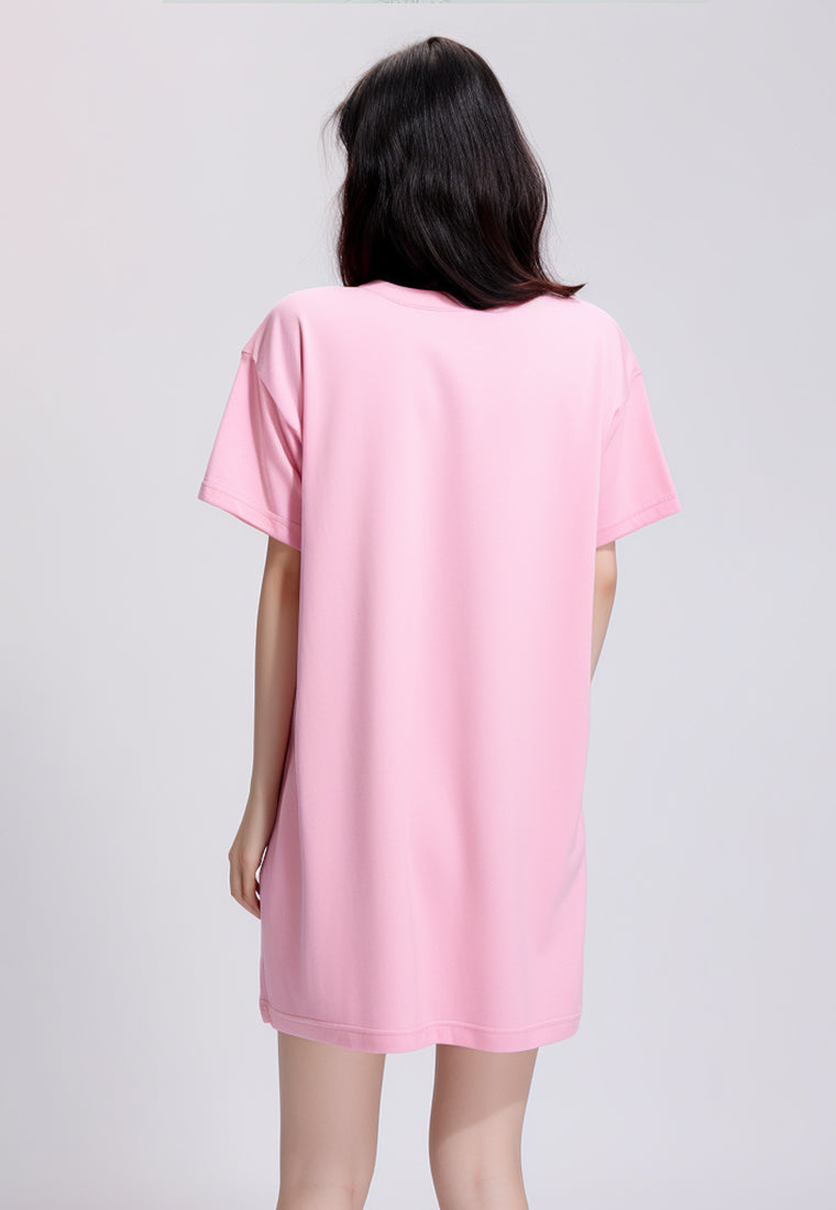 LTG78 Dress Bahan Kaos Wanita "half face" pink