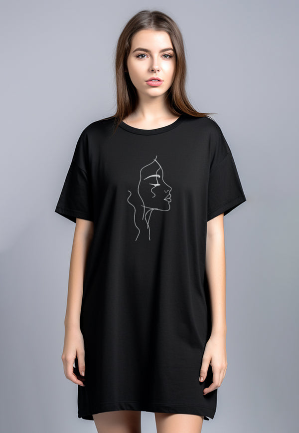 LTG79 Dress Bahan Kaos Wanita "half face" hitam