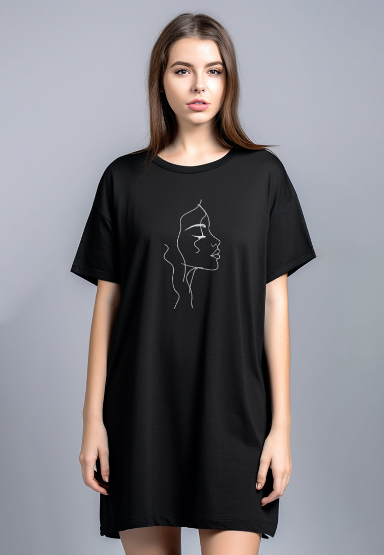 LTG79 Dress Bahan Kaos Wanita "half face" hitam