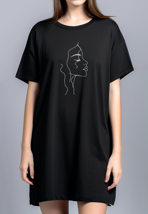 LTG79 Dress Bahan Kaos Wanita "half face" hitam