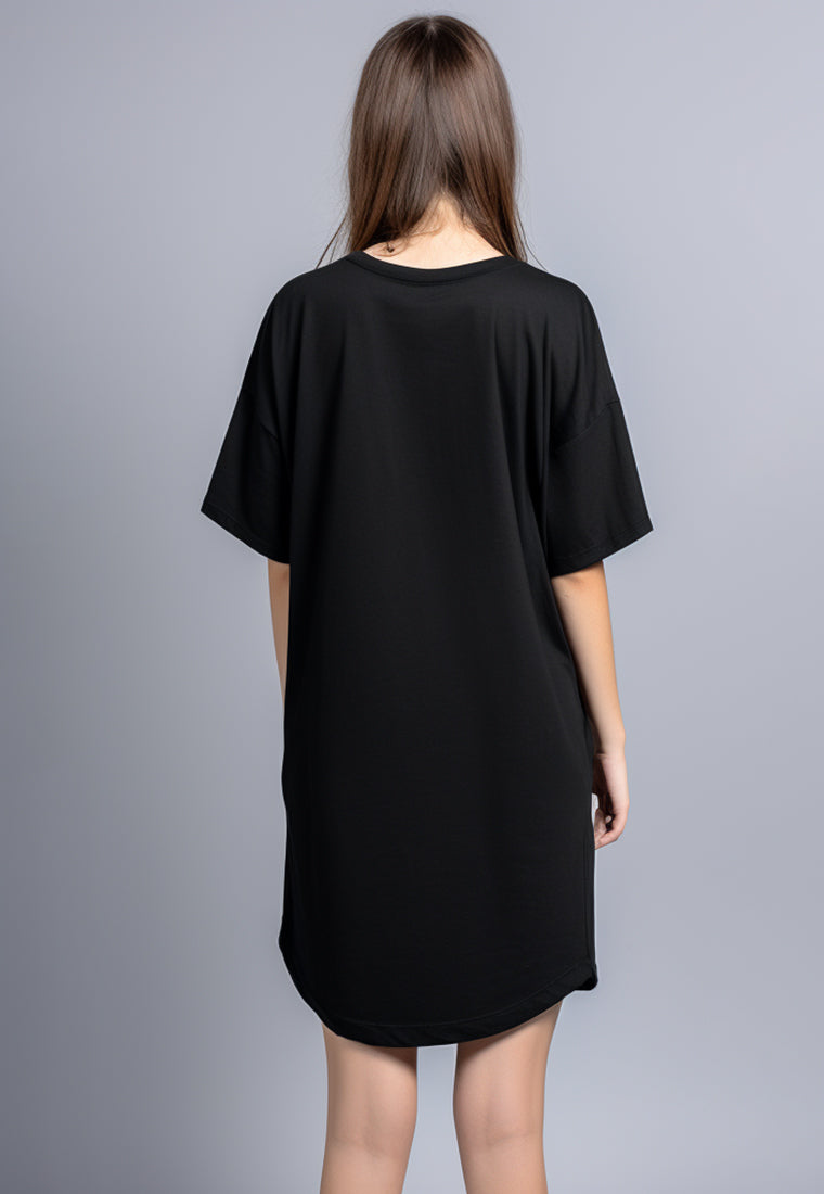 LTG79 Dress Bahan Kaos Wanita "half face" hitam