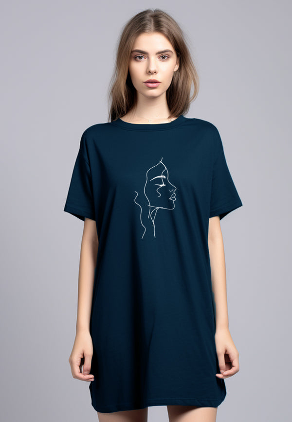LTG80 Dress Bahan Kaos Wanita "half face" navy