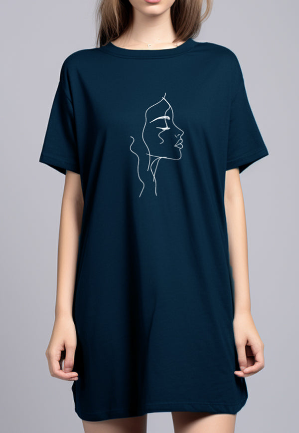 LTG80 Dress Bahan Kaos Wanita "half face" navy