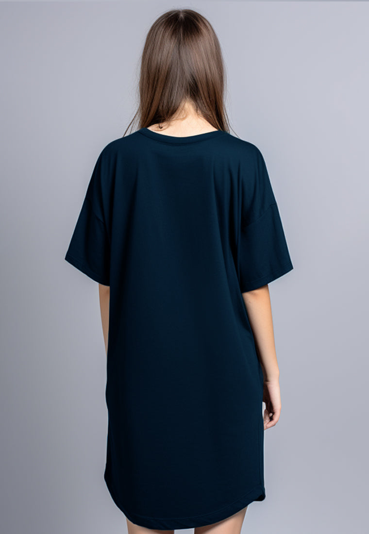 LTG80 Dress Bahan Kaos Wanita "half face" navy