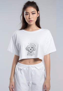 LTG81 Tank Top Crop RCP Gambar Anjing Poodle Hitam Putih