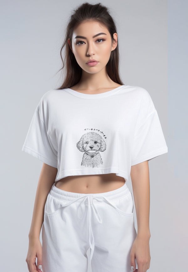 LTG81 Tank Top Crop RCP Gambar Anjing Poodle Hitam Putih