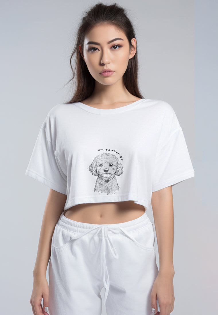LTG81 Tank Top Crop RCP Gambar Anjing Poodle Hitam Putih