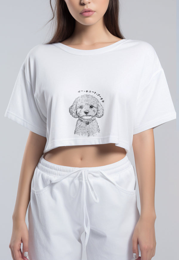 LTG81 Tank Top Crop RCP Gambar Anjing Poodle Hitam Putih