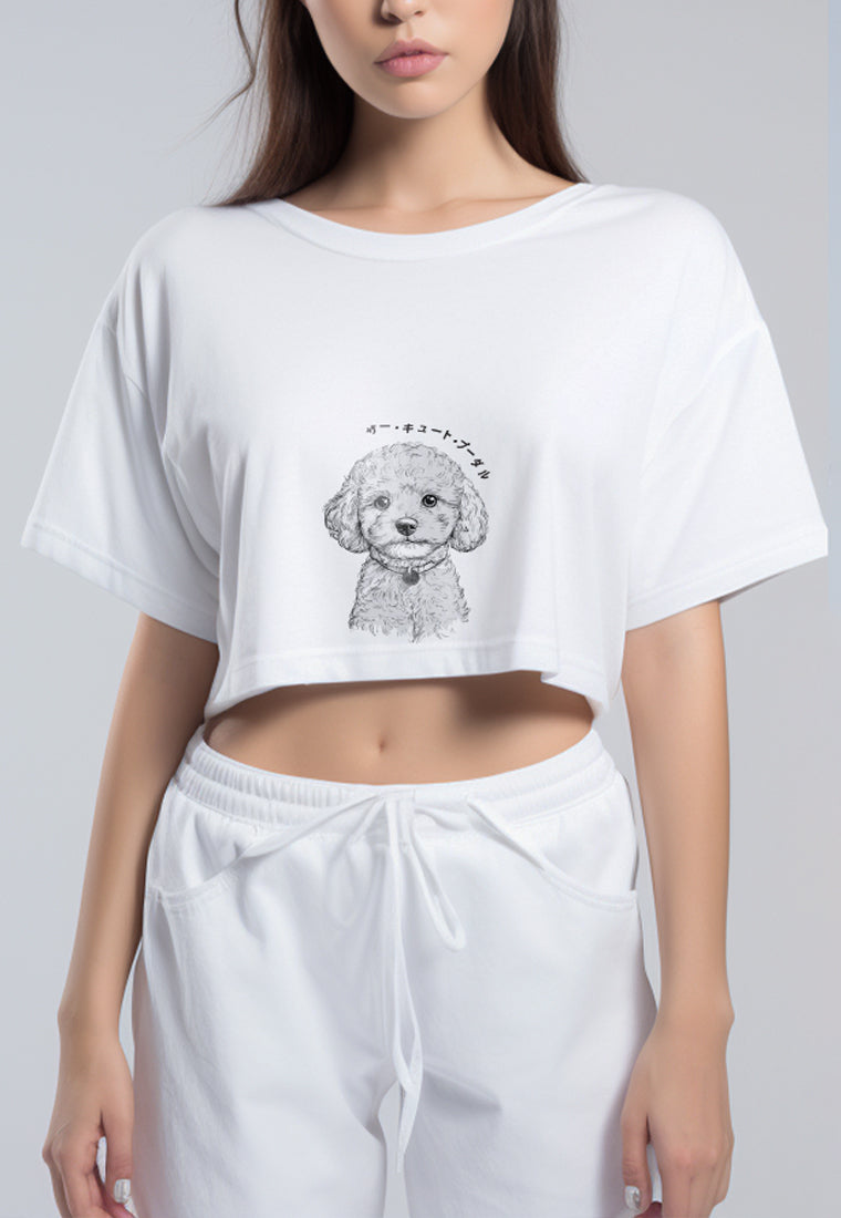 LTG81 Tank Top Crop RCP Gambar Anjing Poodle Hitam Putih
