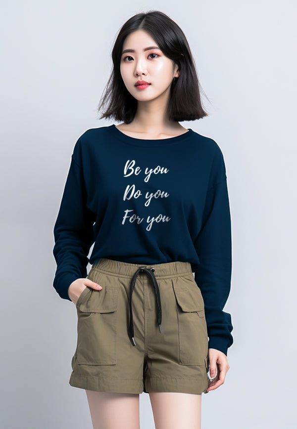 LTG83 Kaos lengan panjang wanita LV  "be you do you for you" navy