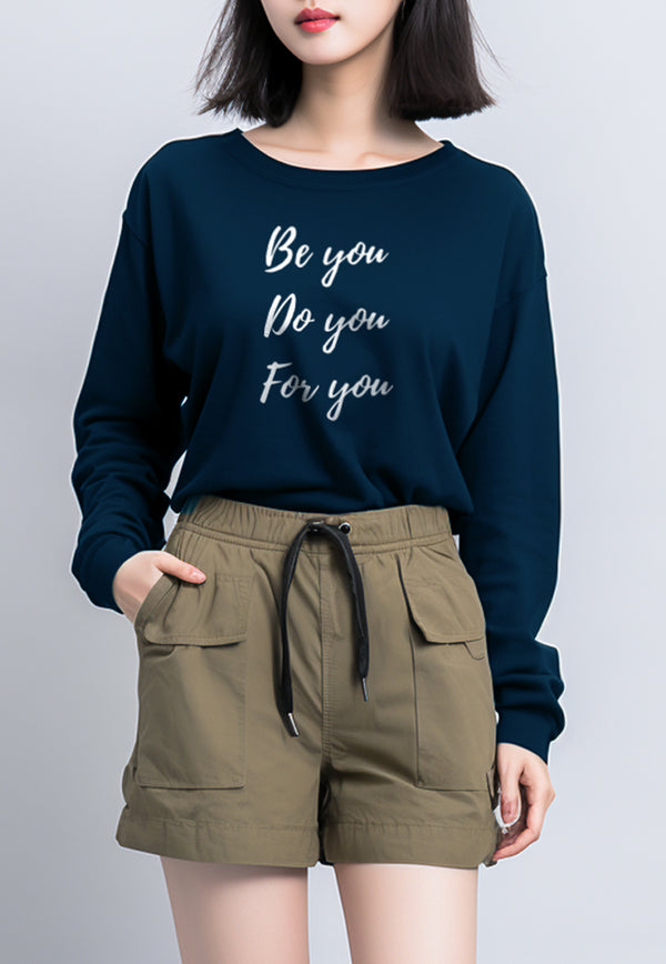 LTG83 Kaos lengan panjang wanita LV  "be you do you for you" navy