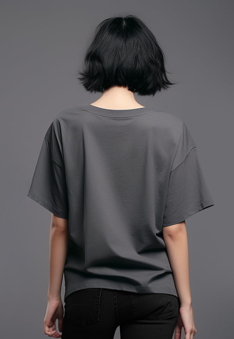 LTG97 Kaos Oversize Efek Washed Acid "dreamer hibiscus" abu tua