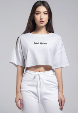 LTG98 Kaos Crop Wanita OLC Quiet Motion putih