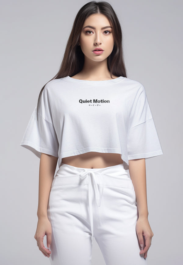 LTG98 Kaos Crop Wanita OLC Quiet Motion putih