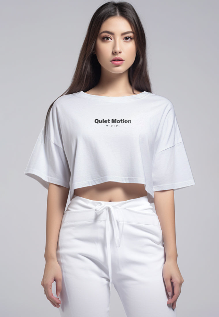 LTG98 Kaos Crop Wanita OLC Quiet Motion putih