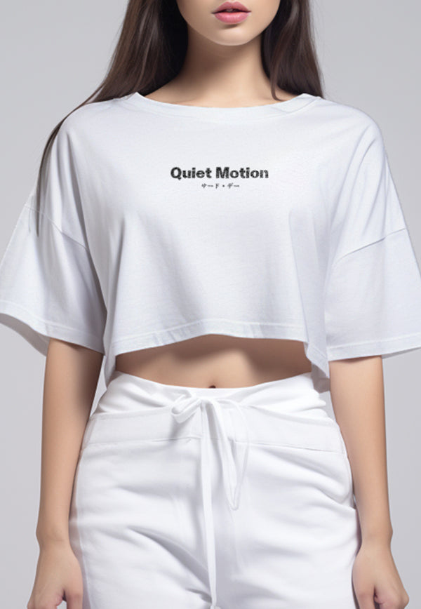 LTG98 Kaos Crop Wanita OLC Quiet Motion putih