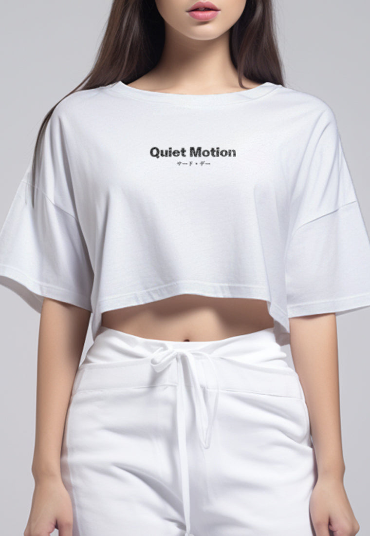LTG98 Kaos Crop Wanita OLC Quiet Motion putih