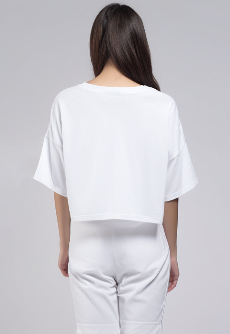 LTG98 Kaos Crop Wanita OLC Quiet Motion putih