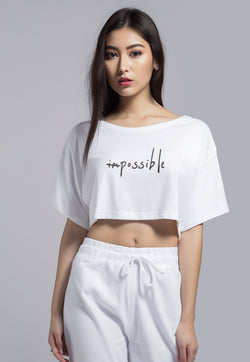 LTH02 Crop Top OLC Wanita "im possible" putih