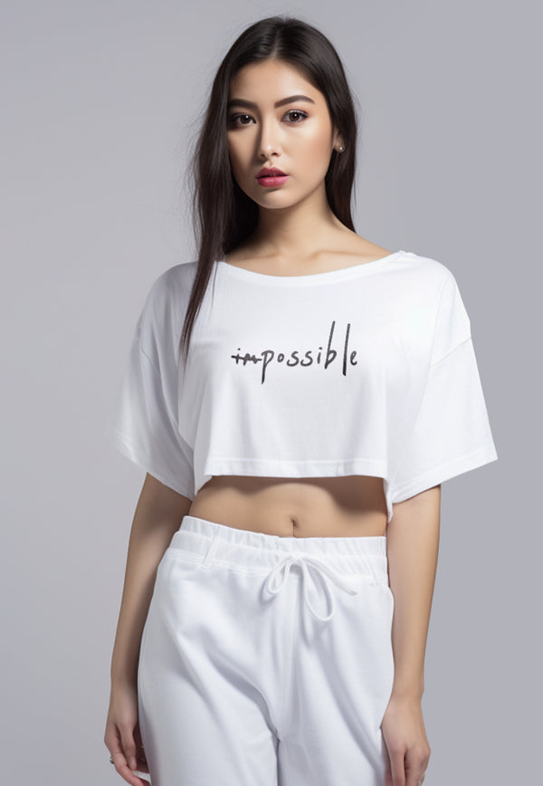 LTH02 Crop Top OLC Wanita "im possible" putih