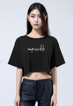 LTH03 Crop Top OLC Wanita "im possible" hitam