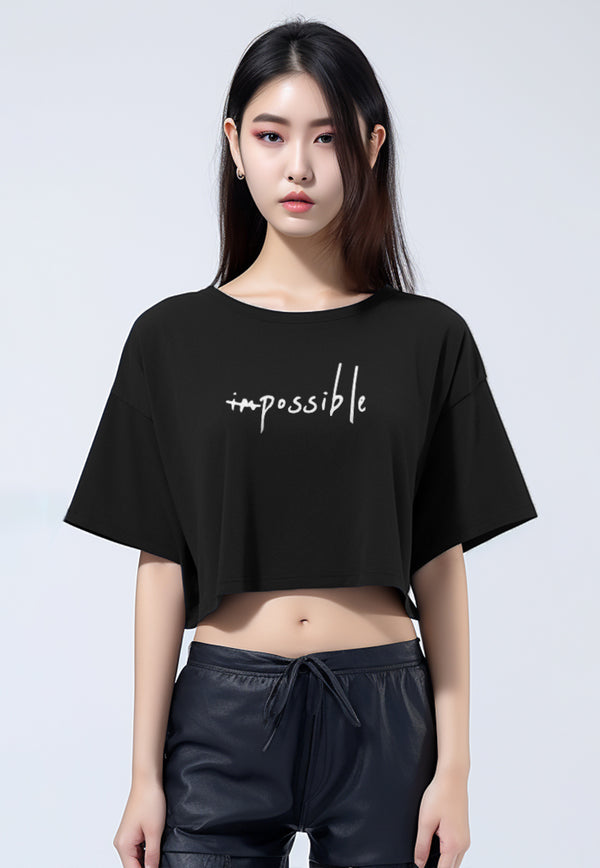 LTH03 Crop Top OLC Wanita "im possible" hitam
