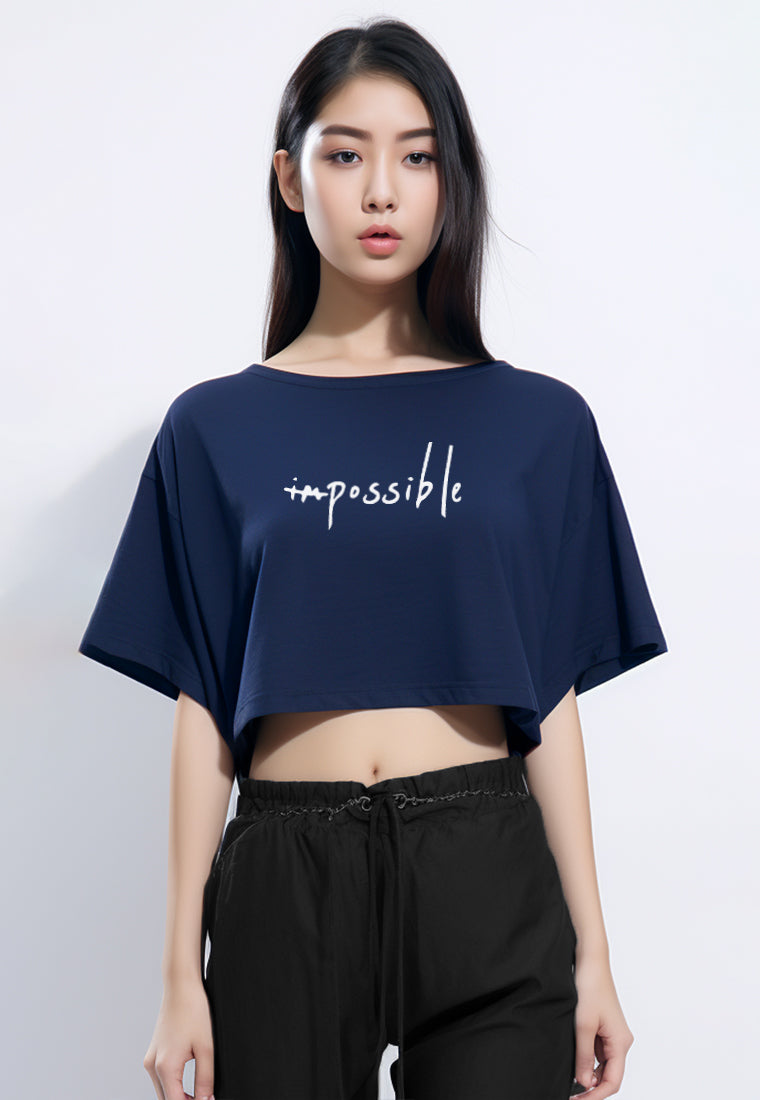 LTH04 Crop Top OLC Wanita "im possible" navy
