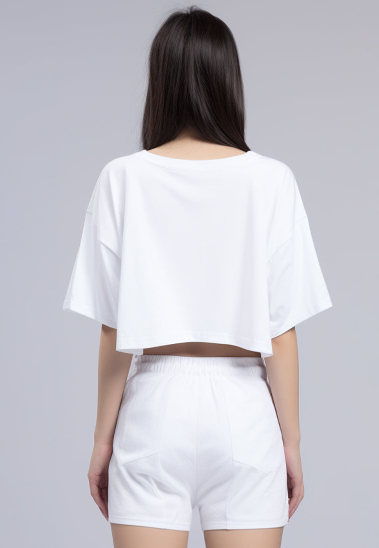 LTH05 Kaos Crop Top Wanita "cactus outline" OLC putih