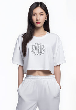 LTH10 Kaos Crop Top Oversize OLC "paris" putih