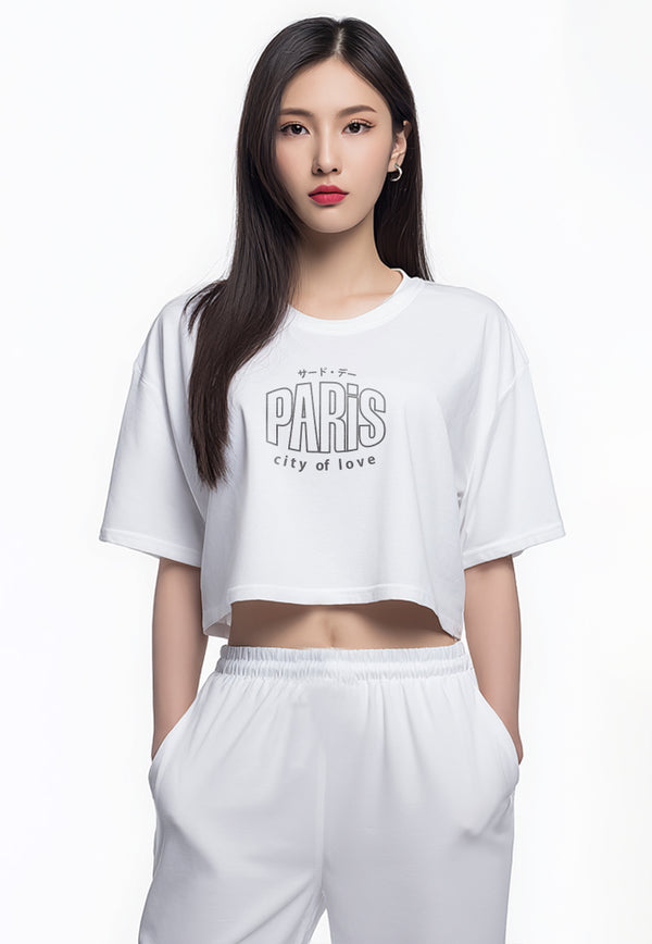 LTH10 Kaos Crop Top Oversize OLC "paris" putih