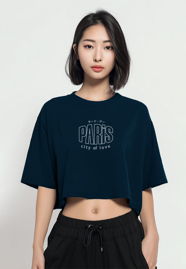 LTH11 Kaos Crop Top Oversize OLC "paris" navy