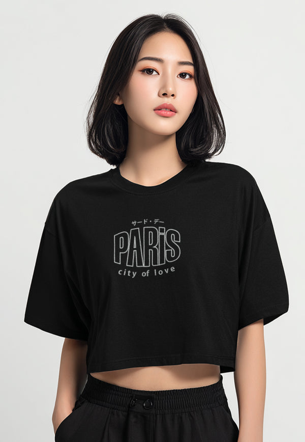 LTH12 Kaos Crop Top Oversize OLC "paris" hitam