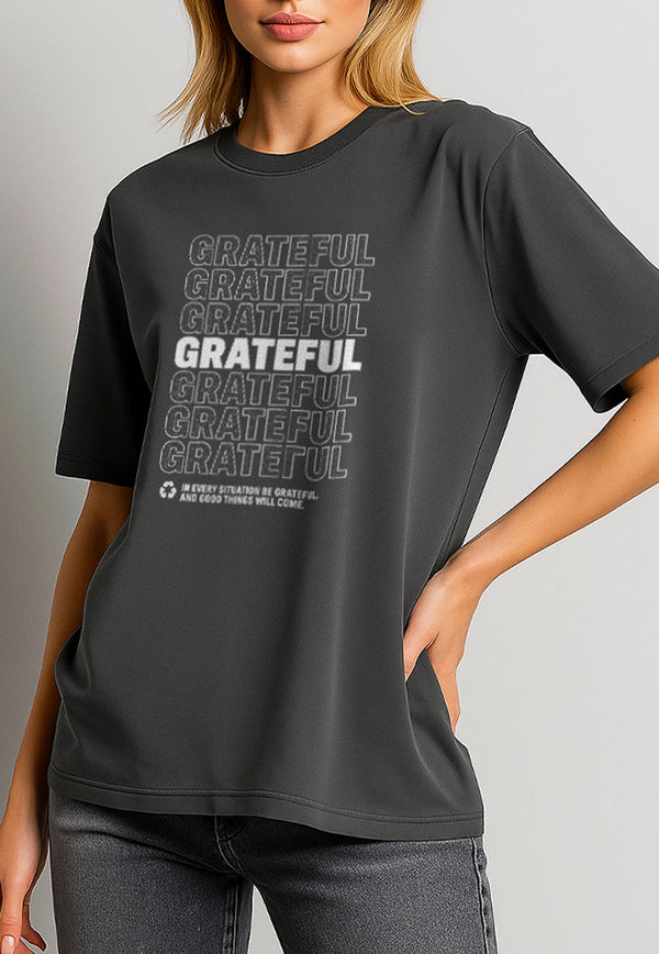 LTH13 kaos oversize wanita dark grey efek washing "grateful"