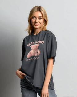 LTH15 kaos oversize wanita dark grey washing efek grunge "bear squad"