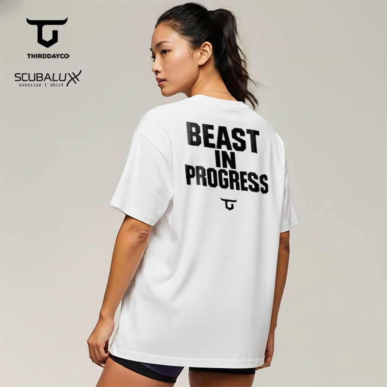 LTH17 Kaos Cewek Oversize Gym Scubalux "beast in progress" putih