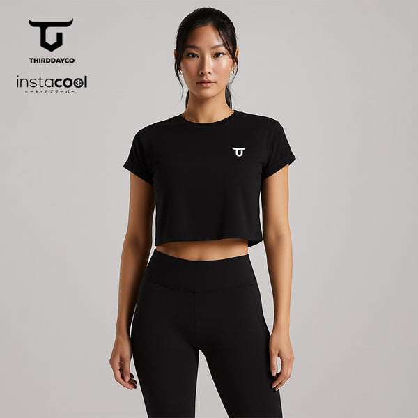 LTH20 Crop Top Gym Instacool RCP dakir bull logo hitam
