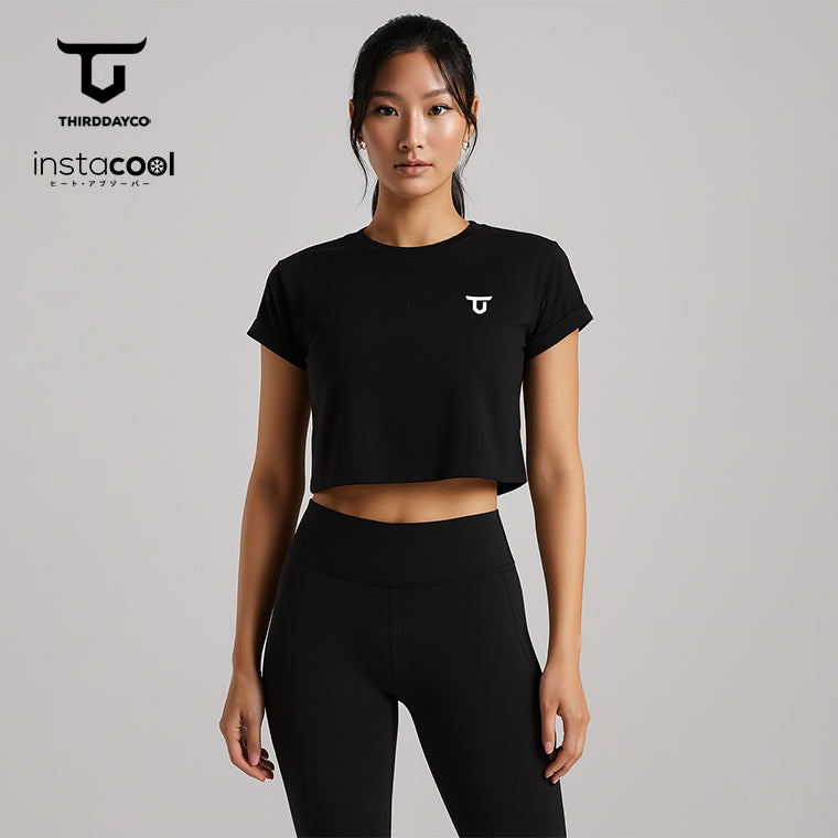 LTH20 Crop Top Gym Instacool RCP dakir bull logo hitam