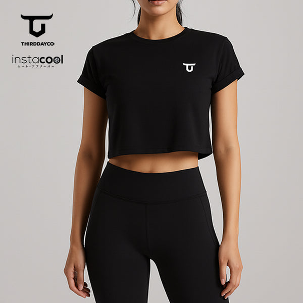 LTH20 Crop Top Gym Instacool RCP dakir bull logo hitam
