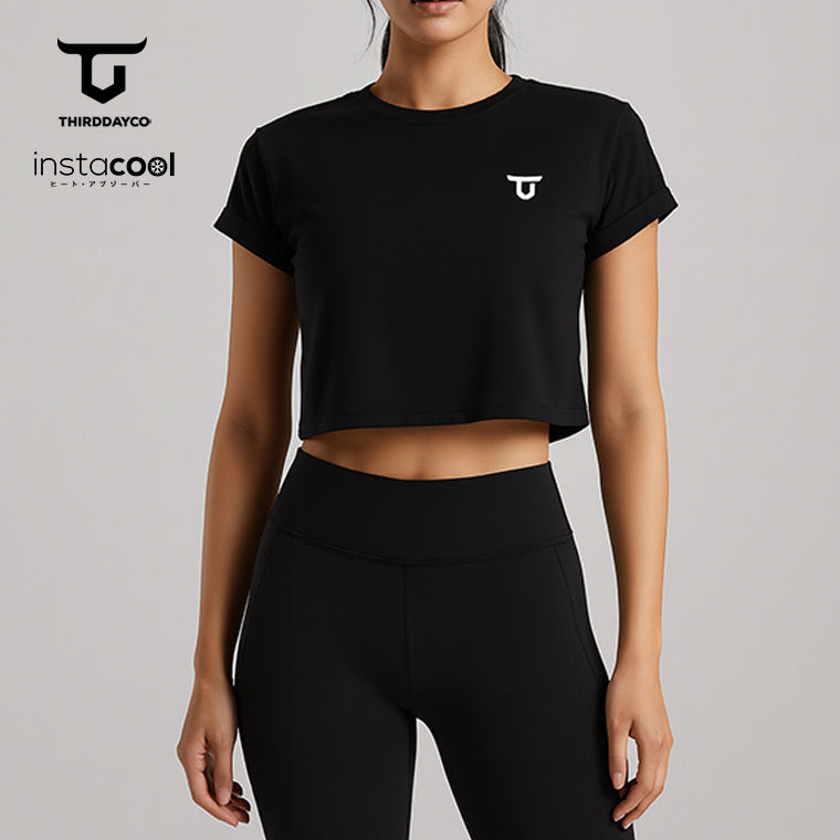 LTH20 Crop Top Gym Instacool RCP dakir bull logo hitam