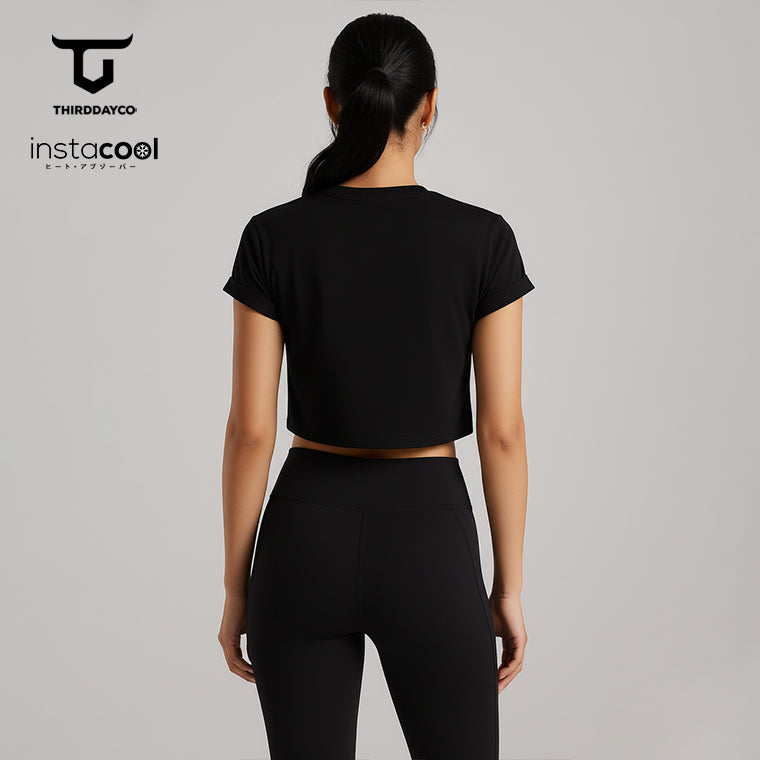 LTH20 Crop Top Gym Instacool RCP dakir bull logo hitam