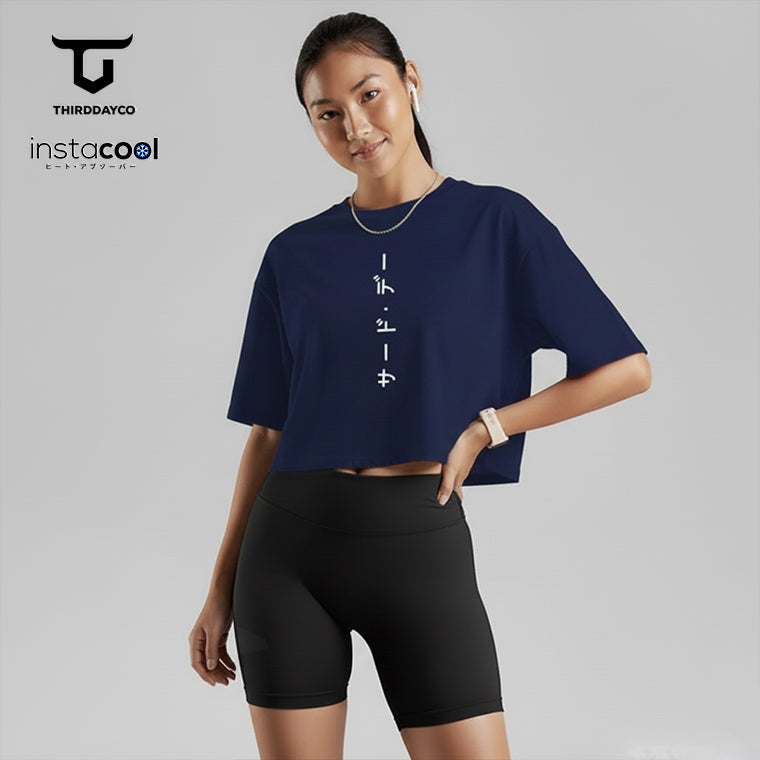 THIRDDAY Kaos Crop Top Oversize Tshirt Wanita Instacool OLC Pendek Tulisan Jepang 