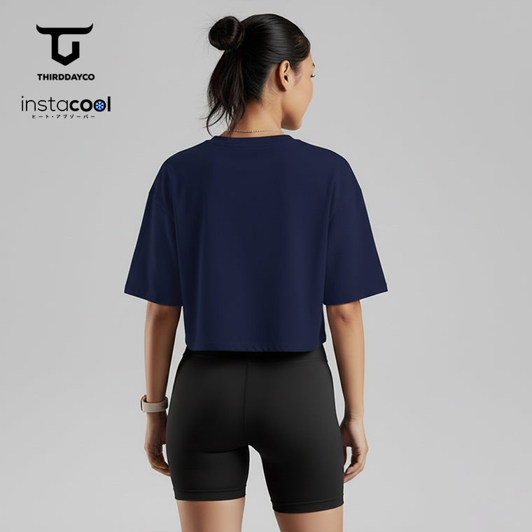 THIRDDAY Kaos Crop Top Oversize Tshirt Wanita Instacool OLC Pendek Tulisan Jepang 
