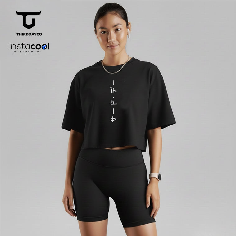 THIRDDAY Kaos Crop Top Oversize Tshirt Wanita Instacool OLC Pendek Tulisan Jepang 