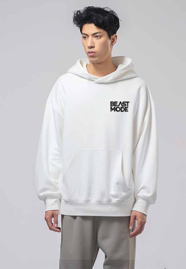MOB16 Hoodie Pria Premium ScubaLux Adem "beast mode" putih