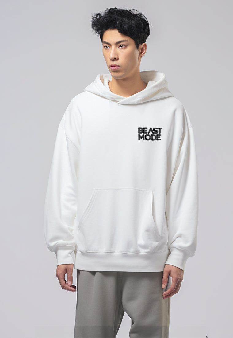 MOB16 Hoodie Pria Premium ScubaLux Adem "beast mode" putih