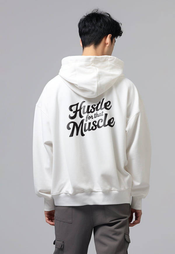 MOB18 Hoodie Pria Premium ScubaLux Adem "hustle muscle" putih