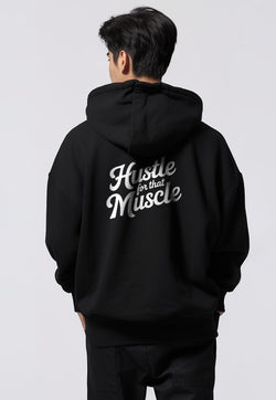 MOB19 Hoodie Pria Premium ScubaLux Adem "hustle muscle" hitam