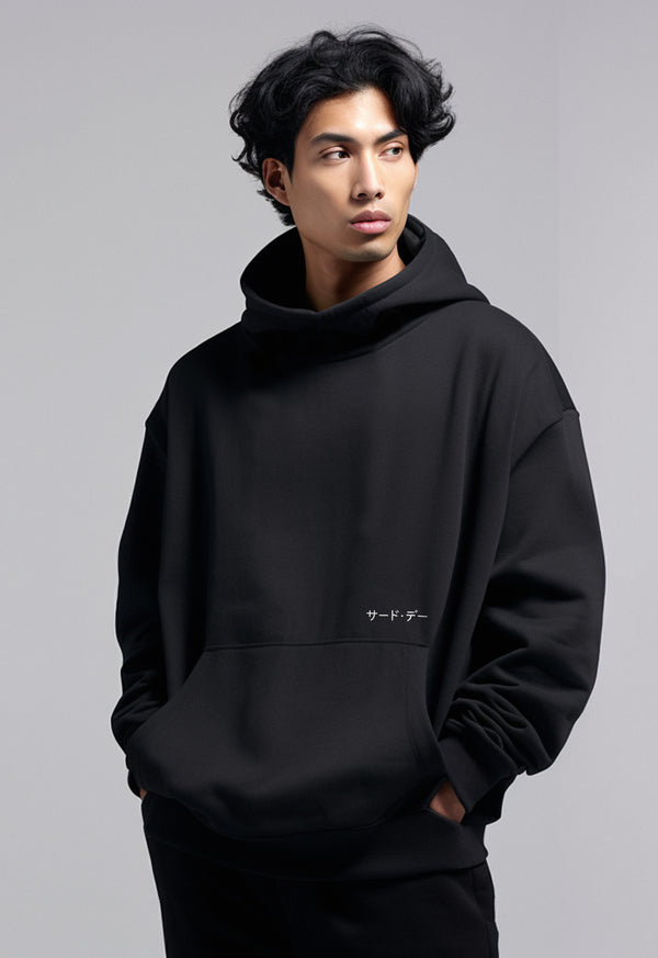 MOA49 Hoodie Pria Premium ScubaLux Adem "katakana rib" hitam